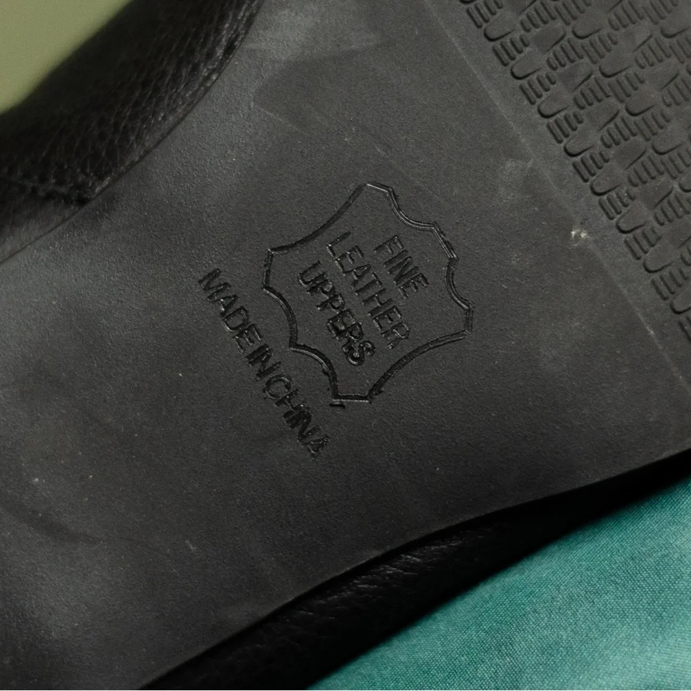 Black Leather Women's Wide Calf Moto Boots - Picture 4 of 9